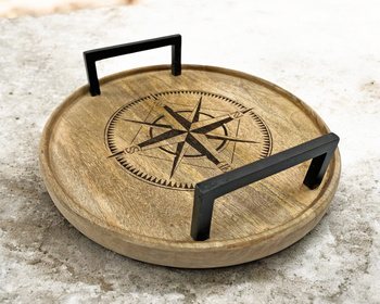 TACA DREWNIANA Z MANGO RÓŻA WIATRÓW FI.30CM