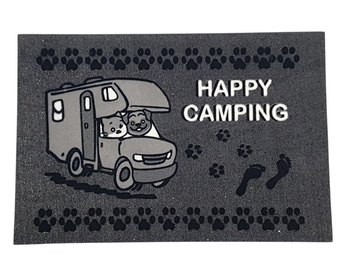 Wycieraczka do kampera Arisol Flomat Happy Camping 60x40 cm - antypoślizgowa, odporna na zabrudzenia, szaro-czarna